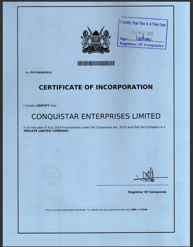 Company Registration Certificate