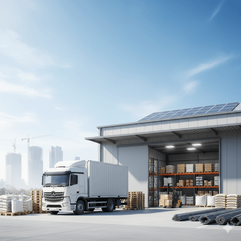 A large cargo ship on the ocean at sunset, representing global shipments.